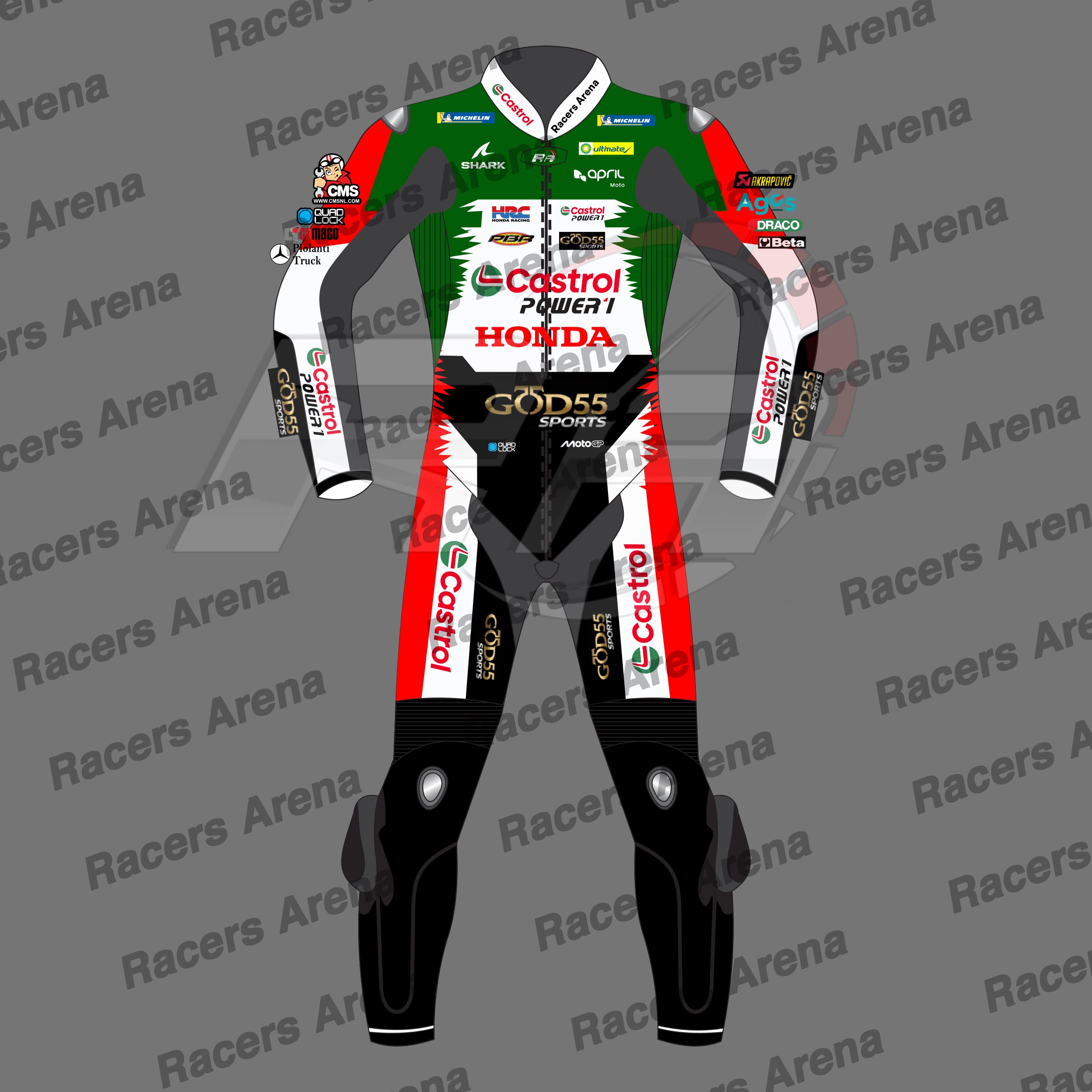 Johann Zarco Castrol Honda LCR MotoGP 2026 Motorcycle Leather Race Suit Front