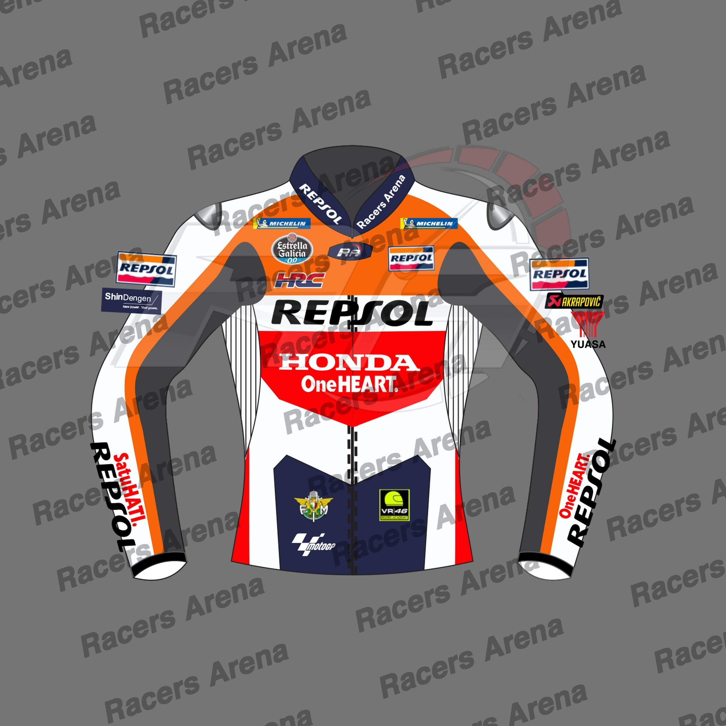 Luca Marini Honda Repsol MotoGP 2024 Motorbike Leather Race Jacket Front
