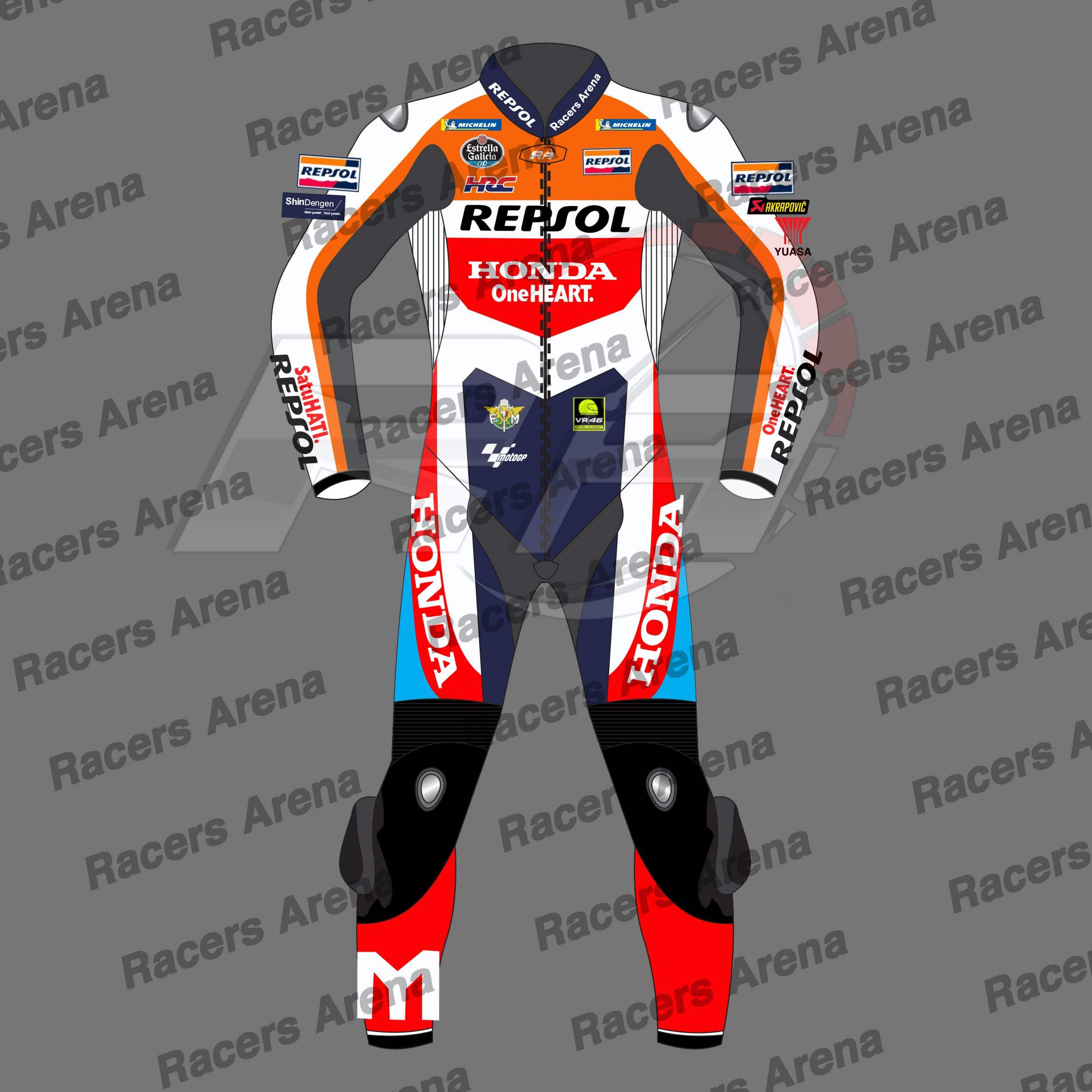 Luca Marini Honda Repsol MotoGP 2024 Motorbike Leather Race Suit Front