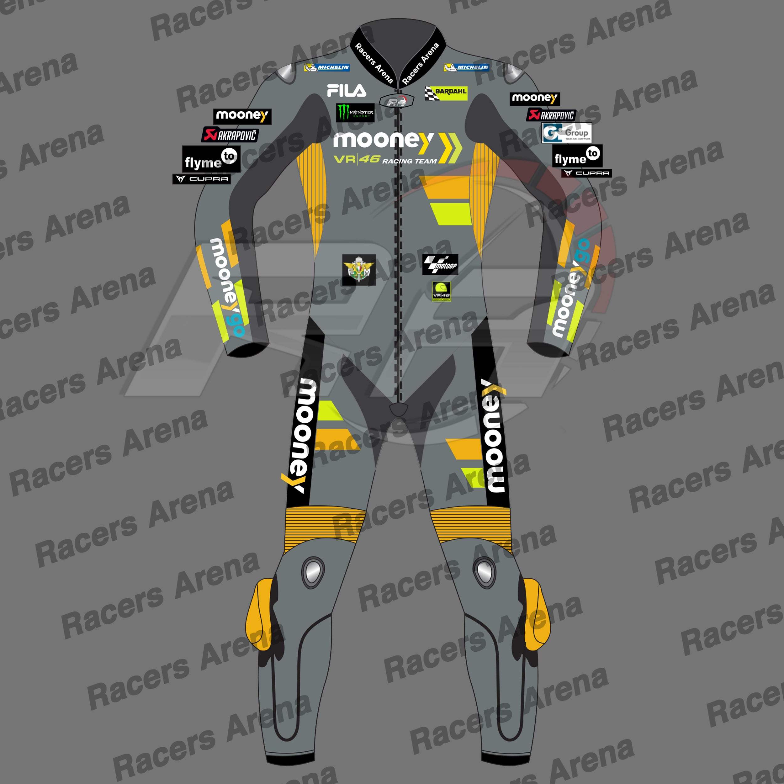 Luca Marini Mooney VR46 MotoGP 2022 Motorcycle Racing Leather Suit Front