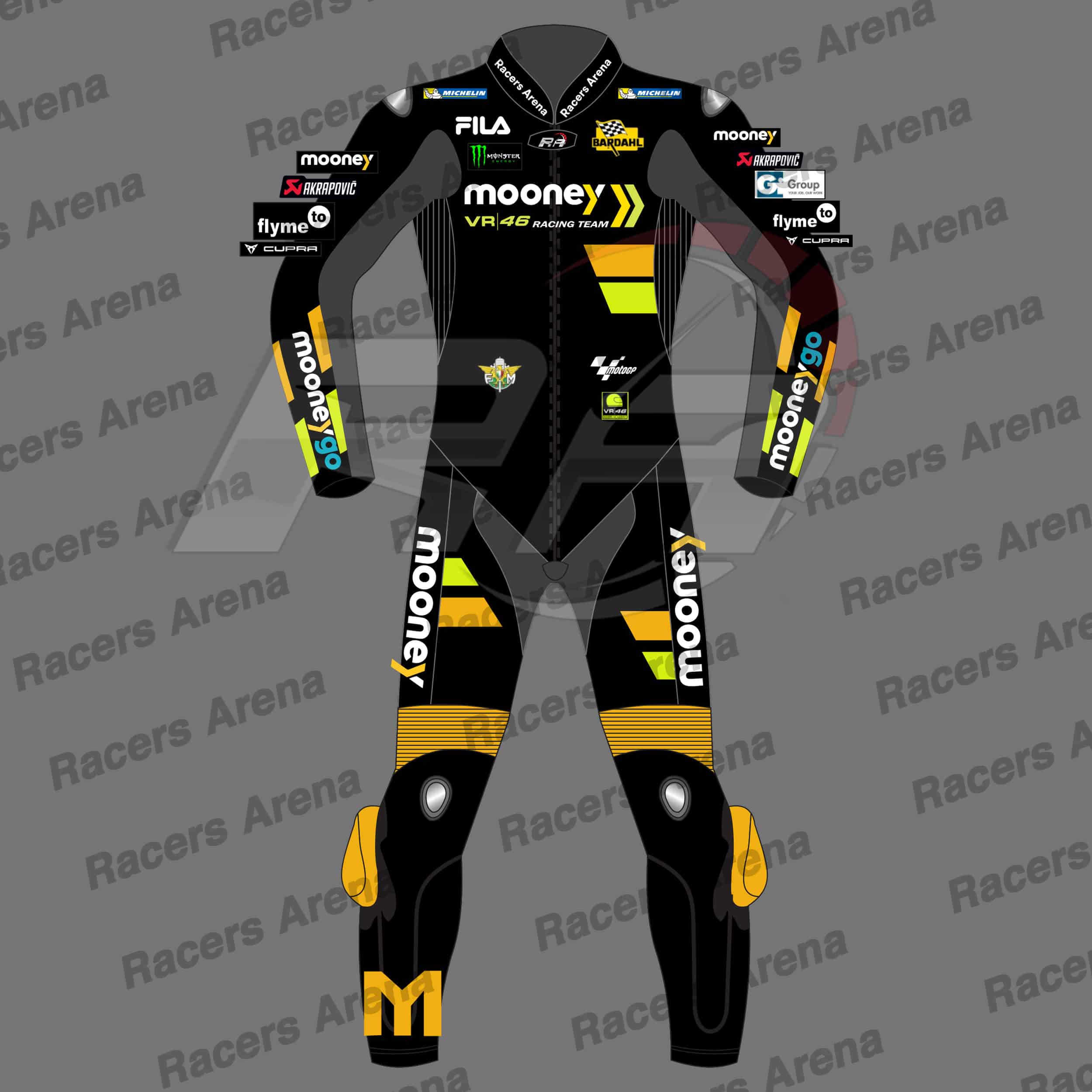 Luca Marini Mooney VR46 MotoGP 2023 Motorcyle Leather Race Suit Front