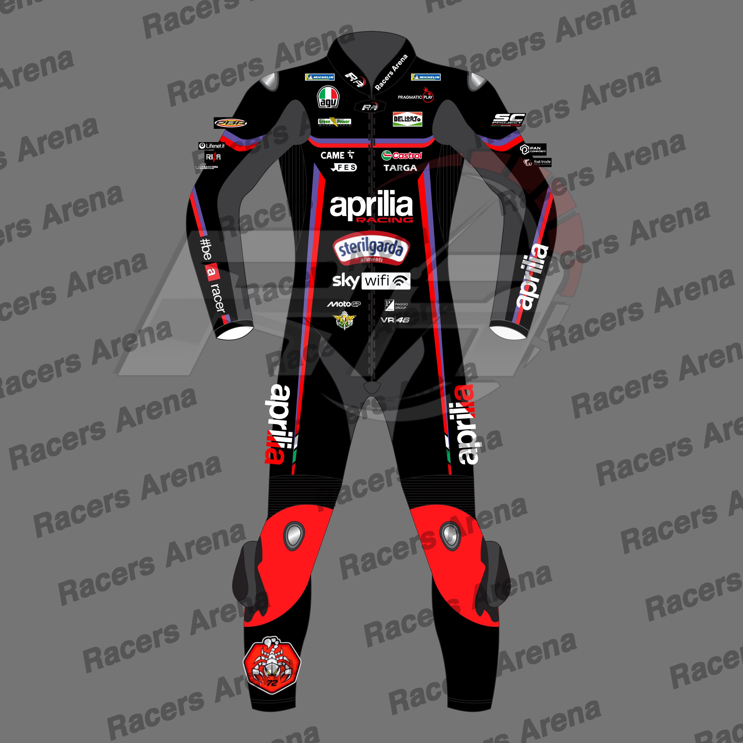 MotoGP Marco Bezzecchi 72 Motobike Leather Race Suit 2025 Front