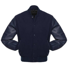 Einfarbige, marineblaue Collegejacke mit Lederärmeln
