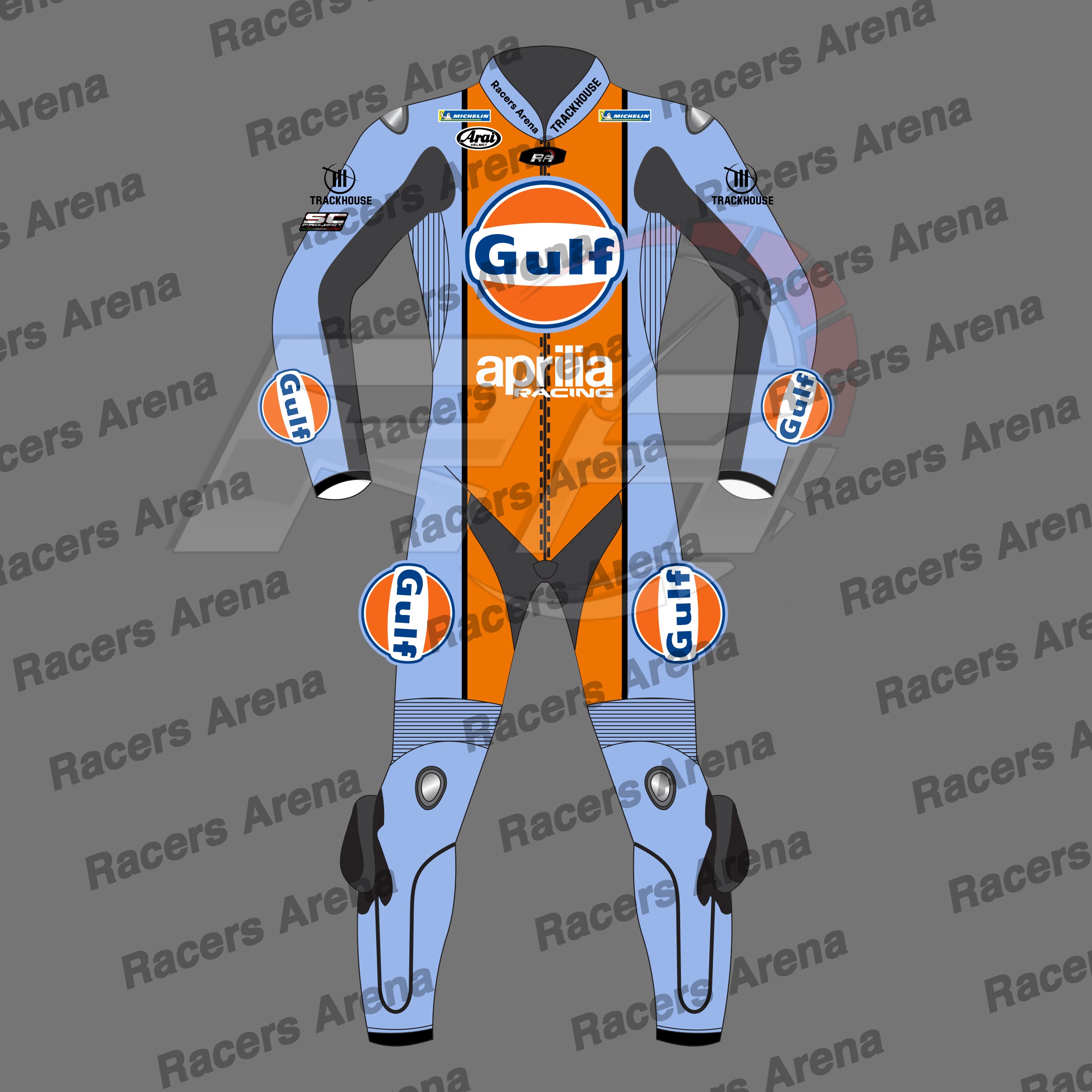 AI Ogura MotoGP 2026 Gulf Aprilia Motorcycle Leather Racing Suit Front