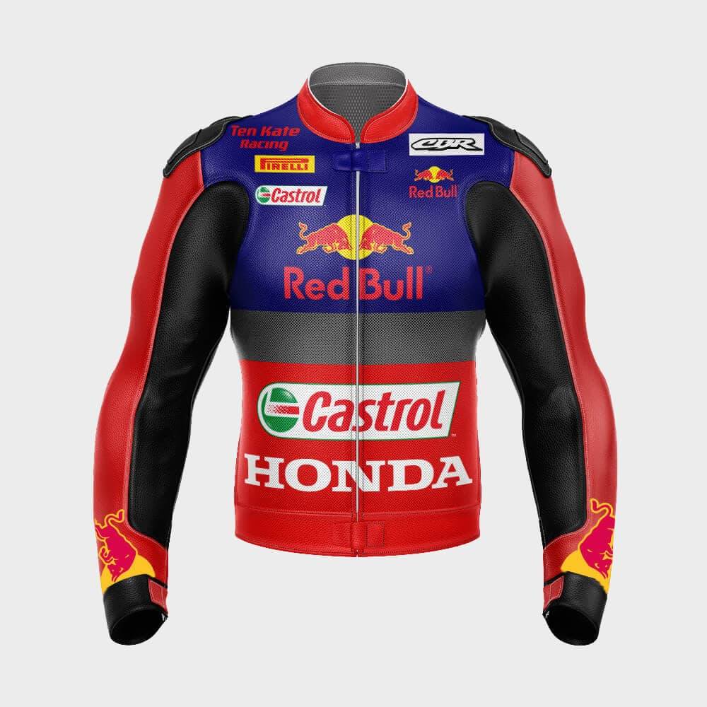 Honda Red Bull Motorbike Racing Leather Jacket 2021 Front