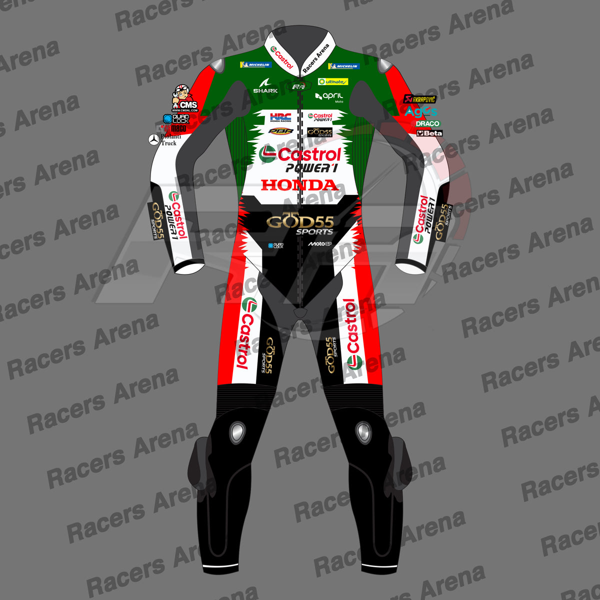 Johann Zarco Castrol Honda LCR MotoGP 2026 Motorcycle Leather Race Suit Front