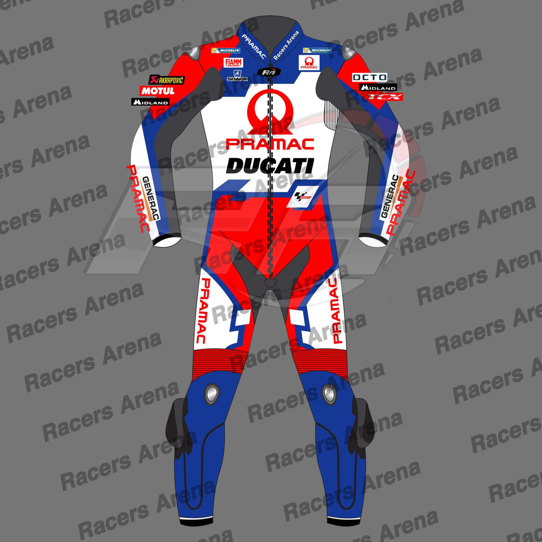 Johann Zarco Ducati Pramac MotoGP 2022 Motorcycle Racing Leather Suit Front