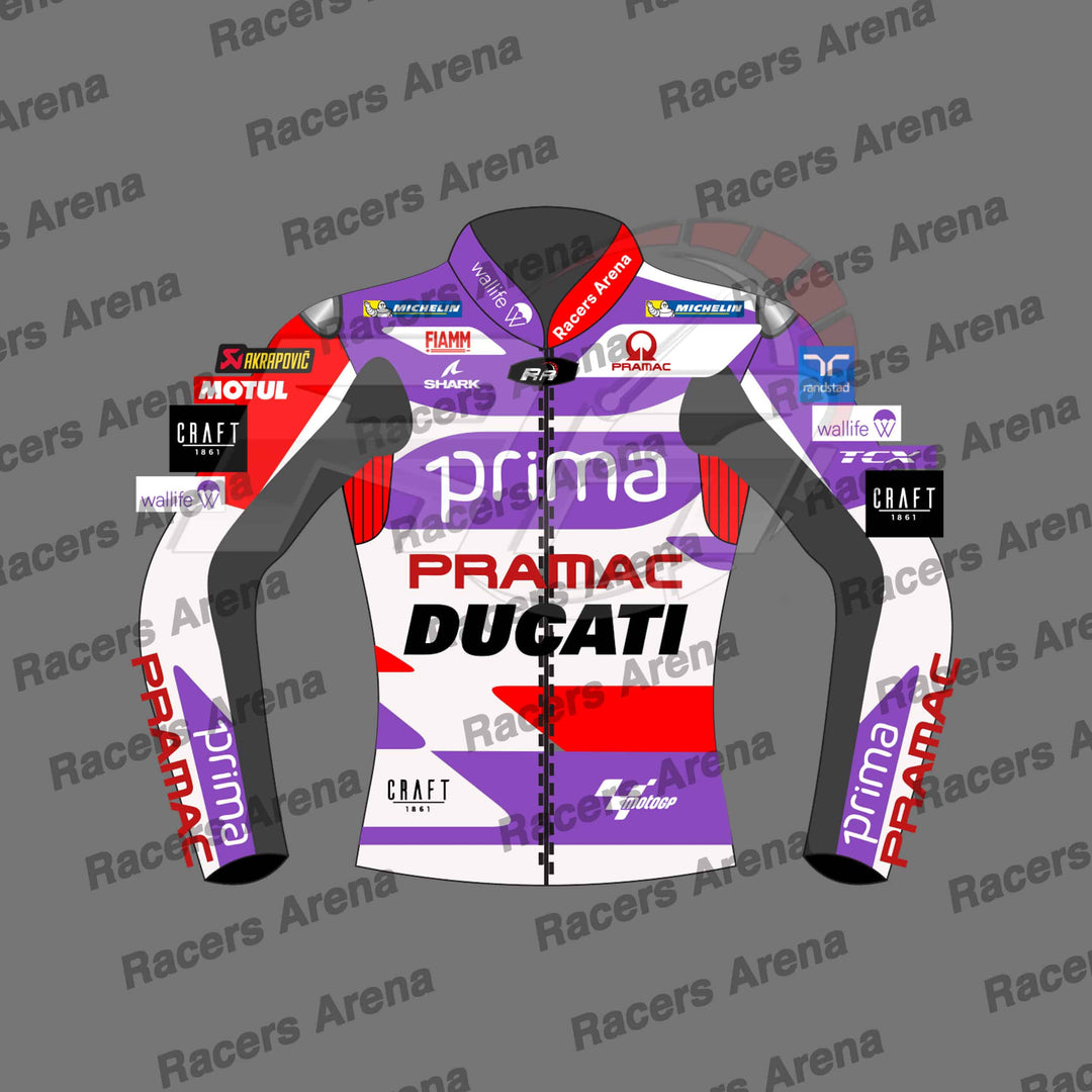 Johann Zarco Ducati Pramac MotoGP 2023 Motorcycle Leather Racing Jacket Front