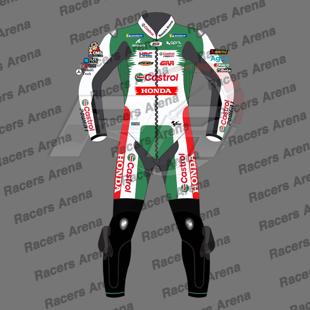 Johann Zarco Honda Castrol MotoGP 2024 Motorbike Leather Race Suit Front