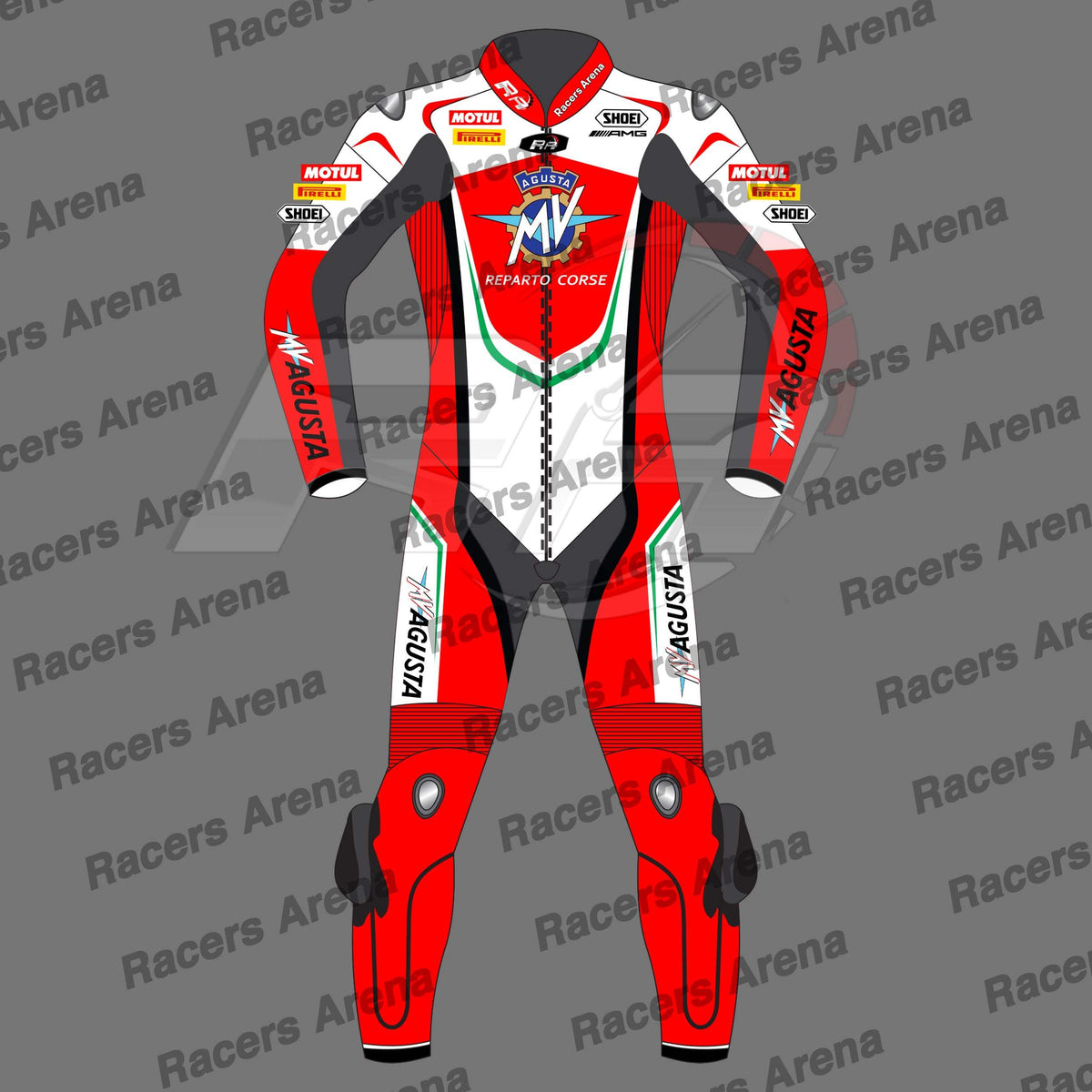 MV Agusta Reparto Corse Motorcycle Leather Race Suit Front