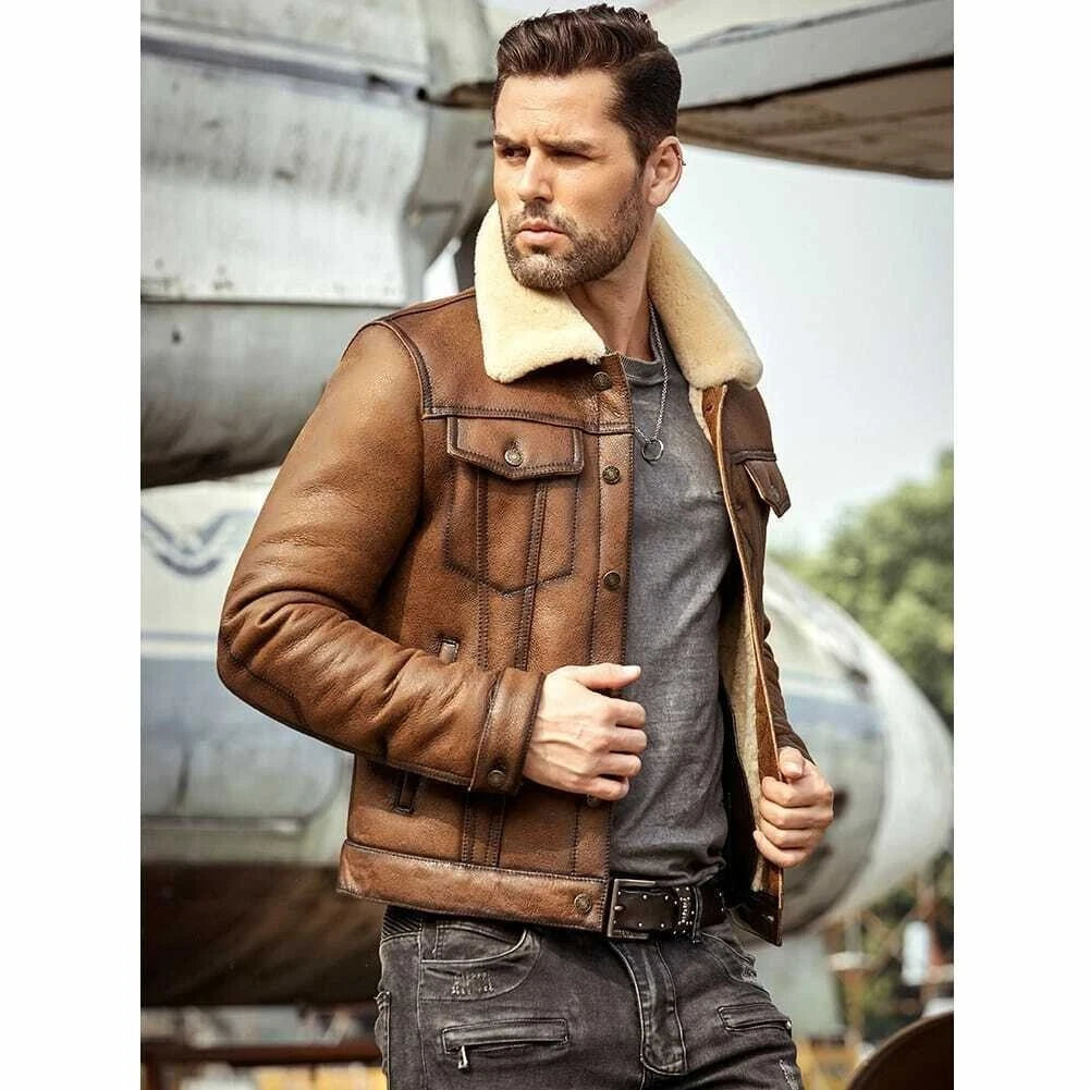 Men’s B3 Sheepskin Aviator Jacket – Shearling Fur Leather Duffle Coat