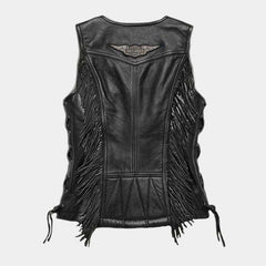 Women Boone Fringed Leather Vest Back